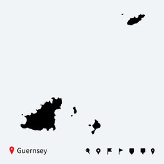 Obraz premium High detailed vector map of Guernsey with navigation pins.