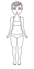 Outlined girl in underwear on white background