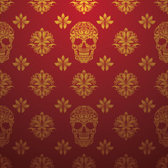 Gold Skull Ornamental Pattern