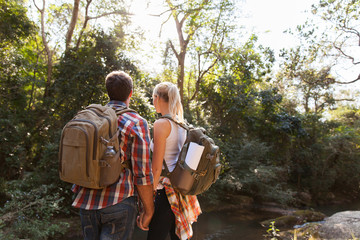 young couple hiking outdoors