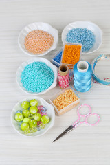 Materials for manufacture of jewelry on table close-up