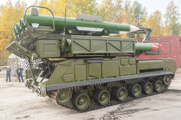Buk-M1-2 surface-to-air missile systems in motion