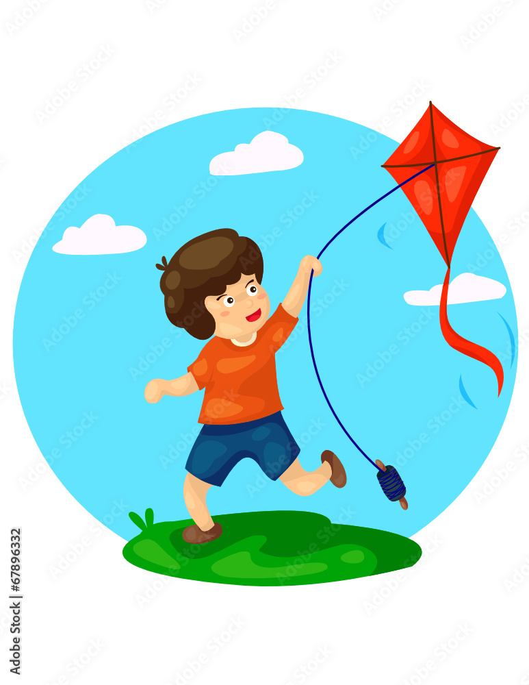 Sticker Boy playing kite