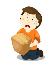 boy holding box with nervous