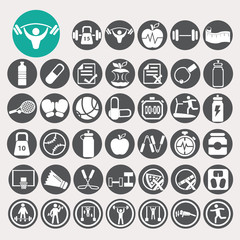 Health and fitness icons set. Illustration eps10