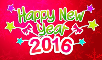 Red Happy New Year 2016 Greeting Art Paper Card