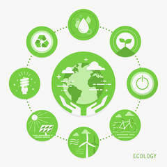 Ecology, flat design concept icons, vector illustration