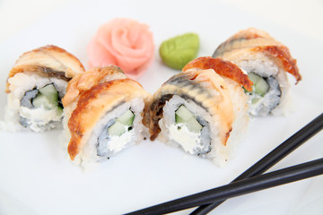 Eel sushi.  Traditional japanese sushi rolls