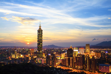 Fototapeta na wymiar Skyline of Xinyi District in downtown Taipei, Taiwan.