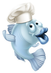 Cartoon fish wearing a chef hat