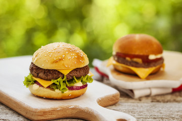 Burgers served outdoor