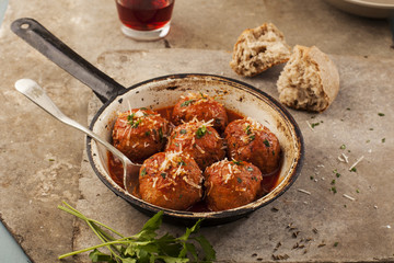 Meatballs in pan
