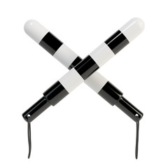 Two crossed traffic rods on a white background