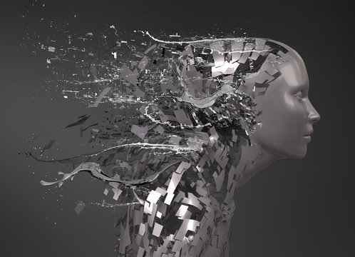 abstract character shattered into pieces