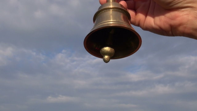 hand hold ornamental  brass jingle bell