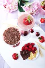 Delicious smoothie on table, close-up