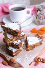 Delicious cake panforte on table close-up
