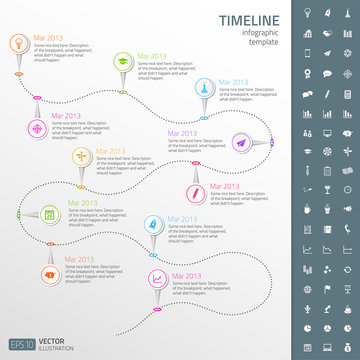 Timeline template with icon set. Light background