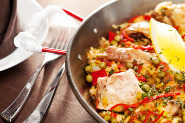 paella with rabbit in a pan