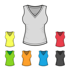 Women's V-neck Shirt Design Template Color Set. Vector