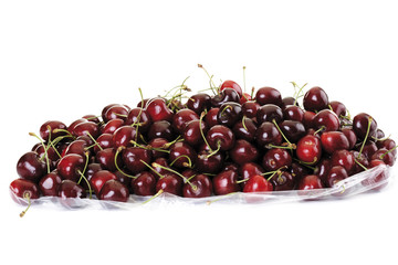 Frische Kirschen auf Plastikbeutel , close-up