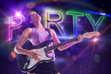 Naklejka na ściany i meble Composite image of pretty girl playing guitar