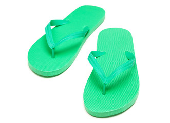 Green flip-flops isolated on white background
