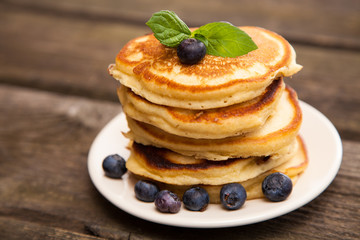 Delicious pancakes with blueberry and mint