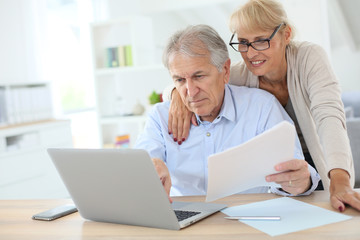 Fototapeta na wymiar Senior couple doing the income tax declaration online
