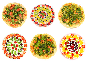 Collage of different pizza isolated on white