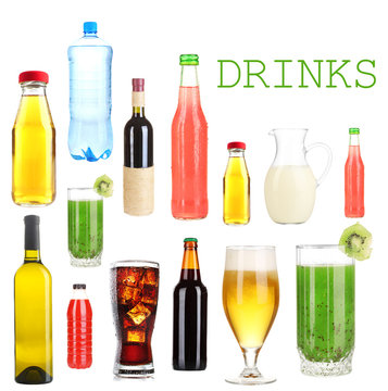 Drinks collage isolated on white