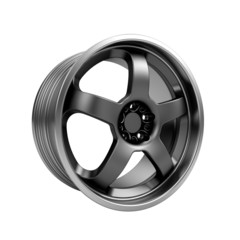 Obraz premium Polished chrome rim wheel on white