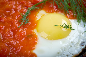 Matbucha and scrambled eggs