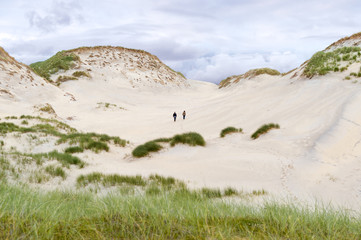 impressive sand dunes, tall grass and couple exploring the area