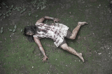 Zombie girl in haunted house scary