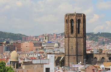 Naklejka premium City and belltower. Barcelona, Spain