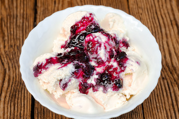 white ice cream with jam