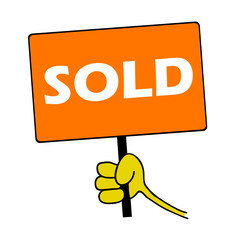 hand holding orange board with sold message