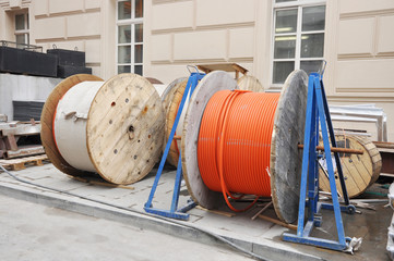 Cable spools on the building site