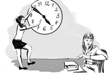 Deadline of the working day at office, a manual sketch