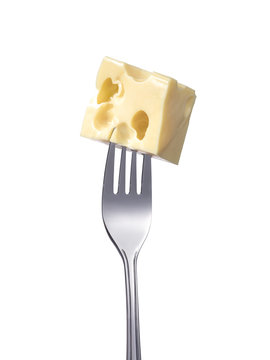 Emmentaler Käse auf einer Gabel