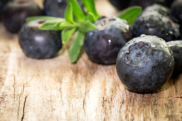 Blueberries on wooden background.