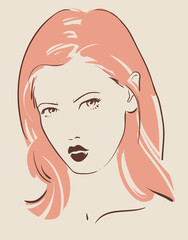 beautiful woman face hand drawn vector illustration