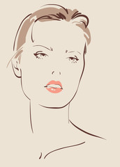 beautiful woman face hand drawn vector illustration