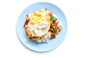 stir fried minced pork and chili ,basil served with steamed rice