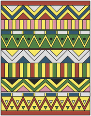 Egyptian ornament of colored lines, rectangles and triangles