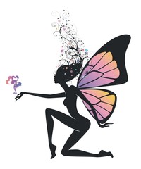 Силуэт феи с птицей