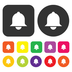 Bell icon. Engineering symbol. Round and rectangle colourful 12