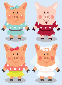 set of cartoon female pigs