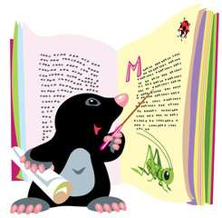 cartoon mole reading book